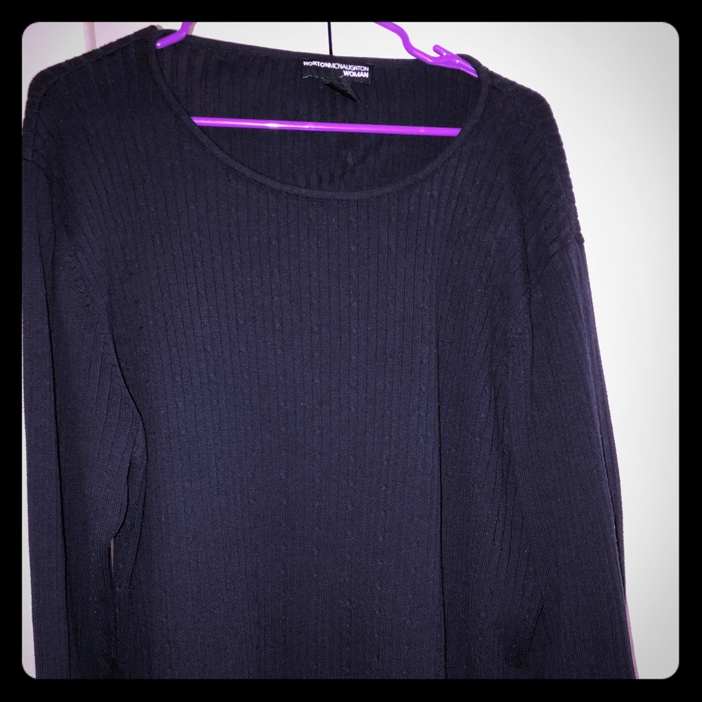 Navy blue cable knit sweater